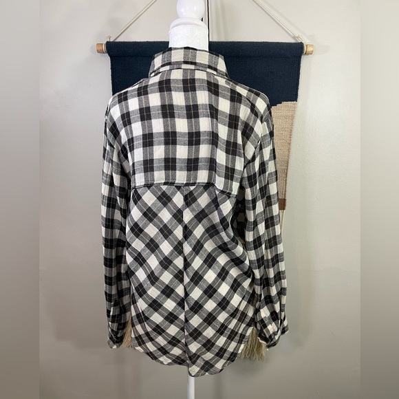 Free People Lace up Western boho Chic  Plaid Gauze Snap Button Up Size S - Picture 5 of 9